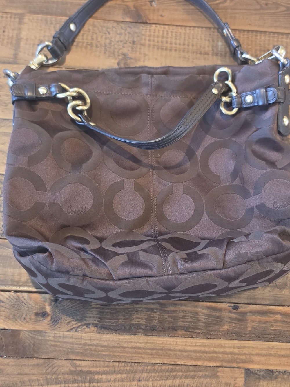 Coach Chocolate Brown Signature Shoulder Bag with Gold Hardware